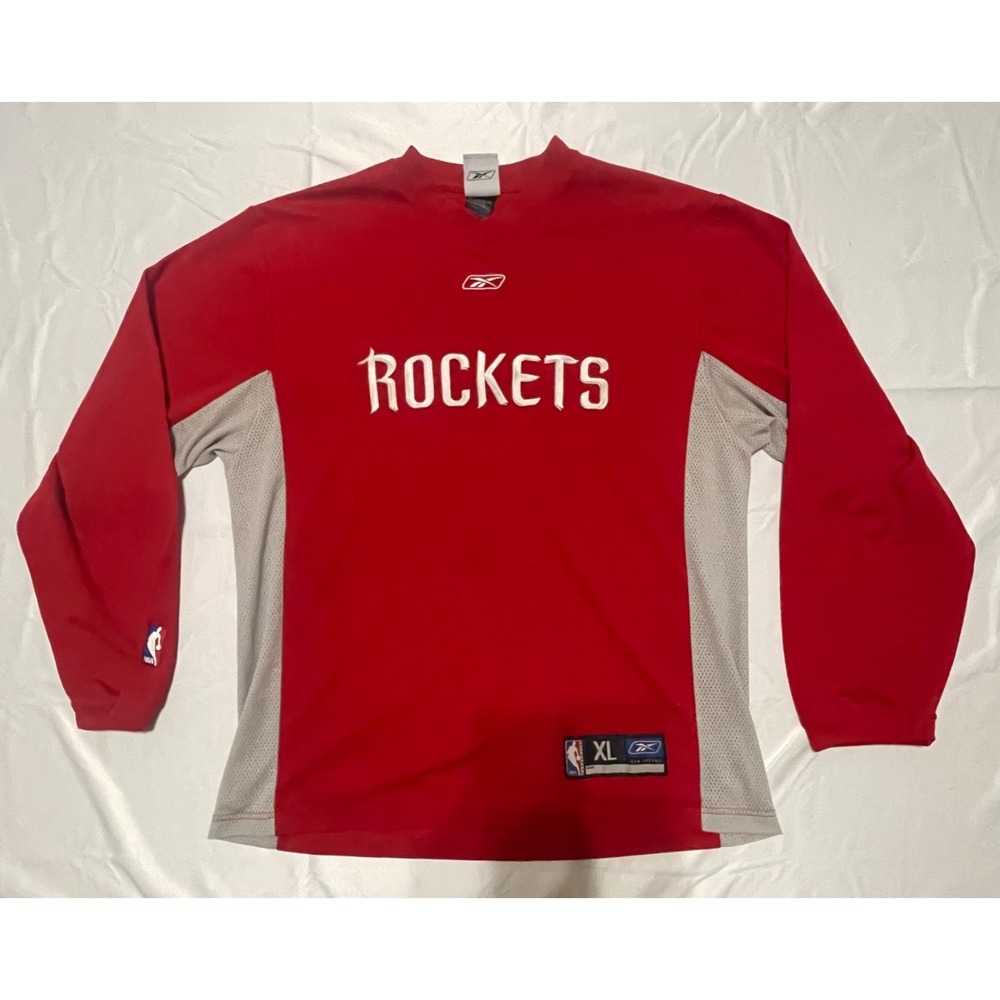 Vintage Rockets Reebok Shooting Warm Up Shirt Long Sleeve XL Team apparel